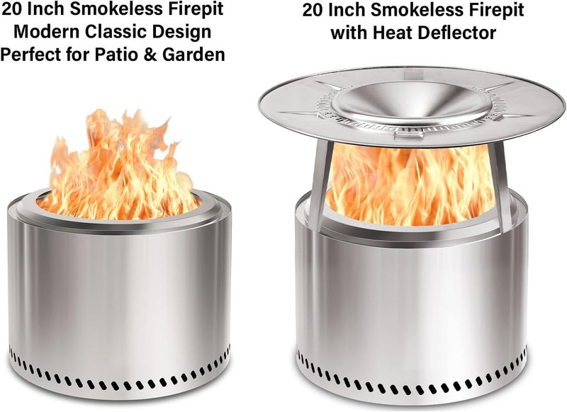 HGD 20 Inch Smokeless Patio Fire Pit, Outdoor Wood Burning Stove, Stainless Steel Firepit for Backyard, Patio, Garden, Picnic - Image 2
